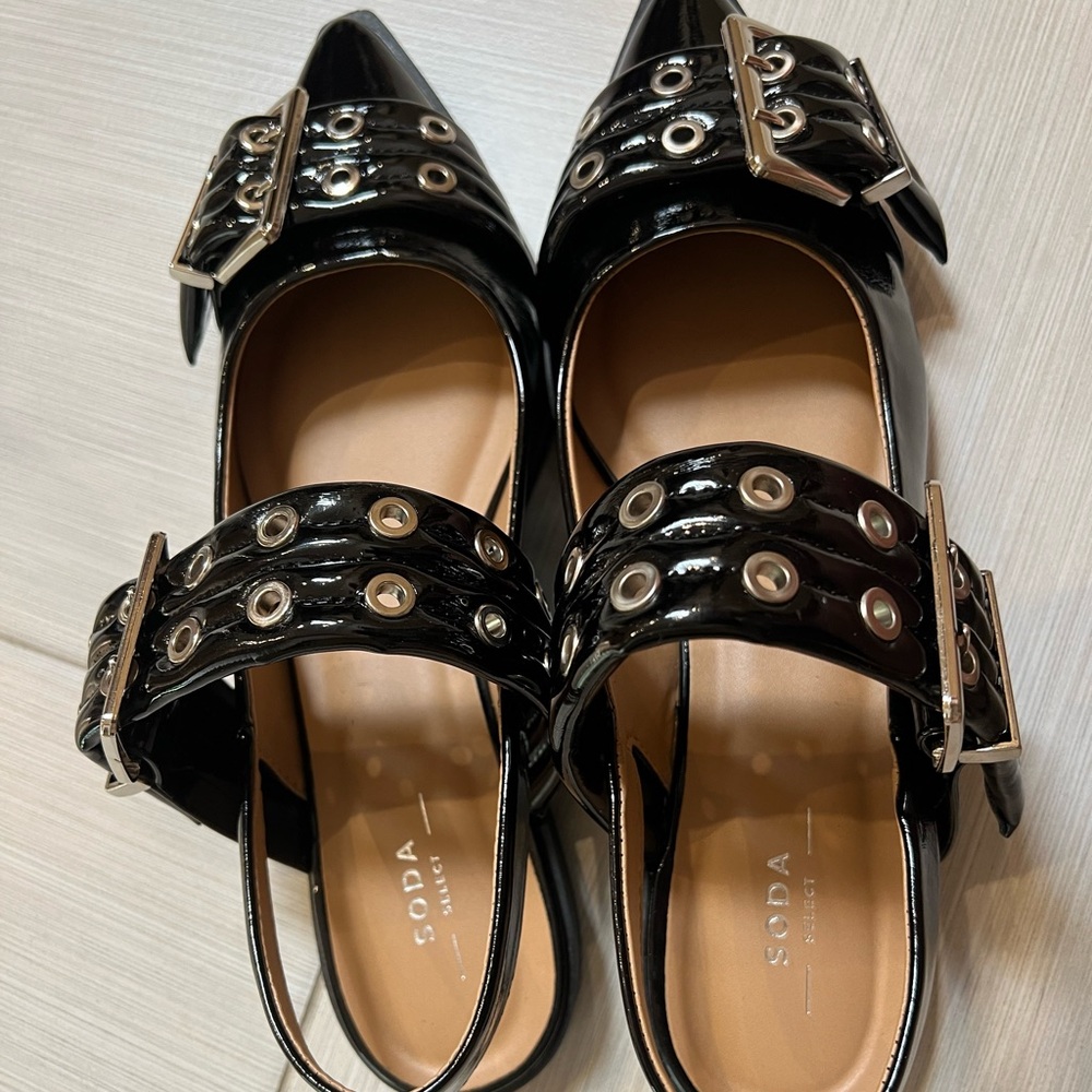 Soda Grillio buckle sling back black sandals
